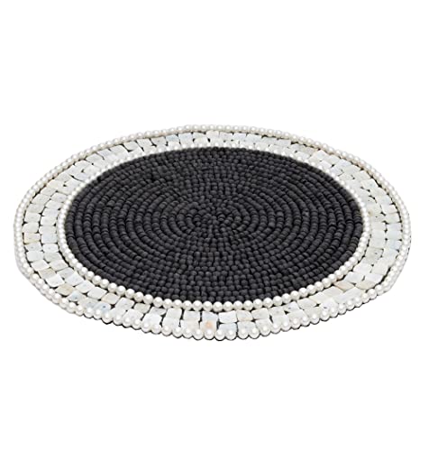 Table Placemats, Black Wooden Beaded Placemats, The Artique Handmade Wooden Beaded Placemat - Wooden Table Mats -13 Inch Round - Beautiful Complement To Your Dinner Table Décor-Black/Mop #TOP2