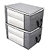 2 bolsas de almacenamiento plegables para armario, mantas, edredones, almohadas, edredones, organizador de almacenamiento de ropa con ventana transparente, 2 asas, cremallera, 60x45x35cm, gris
