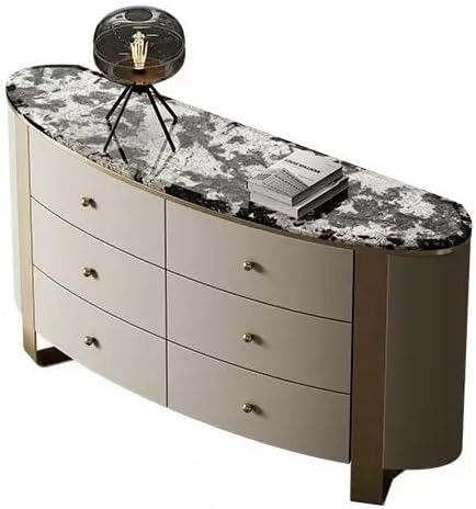 Sideboard Cabinet Minimalist Six-Drawer Chest of Drawers Marble Dining Side Storage Furniture Leather Art Luxury Stone Entrance Corridor Decorative Table Sideboard Cabinet with Storage(C)