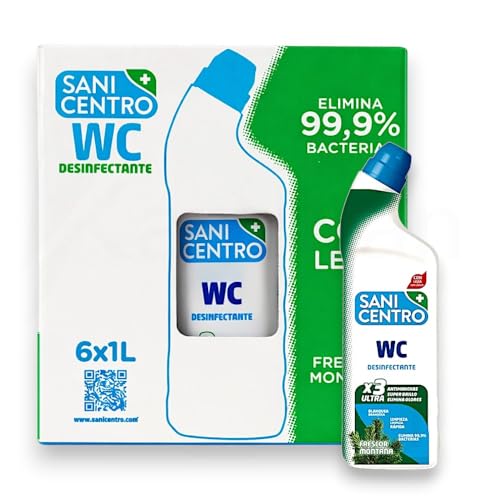 Desinfectante WC con Lejía Frescor Montaña, Líquido, 1 Litro, Pack de 6 Unidades