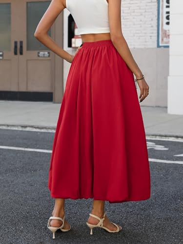 ELLEVEN Women's Bubble Maxi Skirt with Pockets，Elastic Waist Puffy Hem Y2k Skirt Casual A Line Long Skirts3