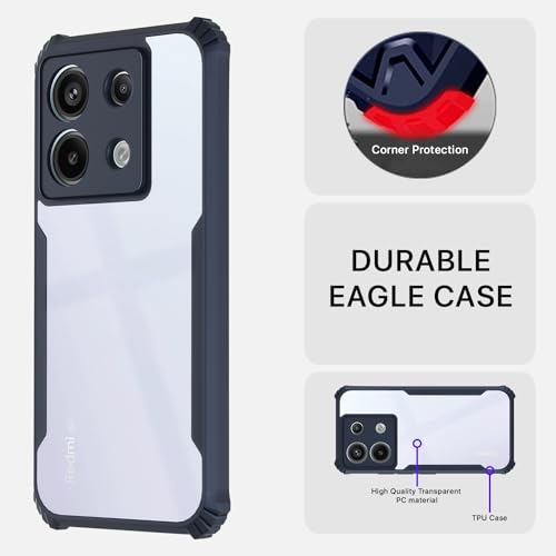Image of Pikkme Redmi Note 13 5G Back Cover | Crystal Clear Transparent Back | Ultra Hyrbid | Full Camera Protection | Raised Edge | Bumper Back Case (Blue)