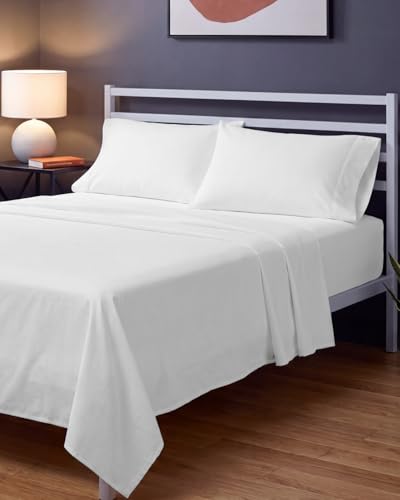 Image of Sleepy Town Full Size Bed Sheets - 4 Piece - Full Sheet Set - Extra Soft, Comfy & Cooling - Easy Care - Shrinkage, Wrinkle & Fade Resistant - Brushed Microfiber - Deep Pocket Bed Sheets (White)