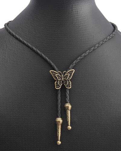 Image of Jeilwiy Bolo Tie for Men Western Cowboy Tie Necklace Gold Bolo Tie Leather Necktie Halloween Tie Accessories for Women
