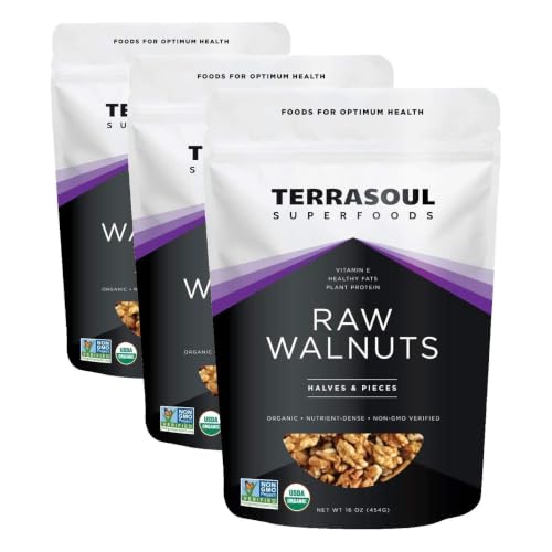 Image of Terrasoul Superfoods Raw Organic Walnuts, 16 Oz - Chandler Variety | Fresh | Light Color (Pack of 3)
