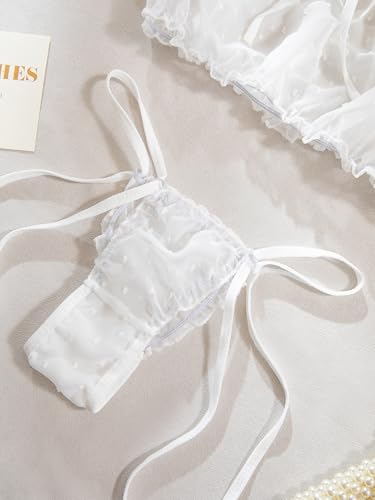 Image of Lilosy Sexy Stretch Ruffle Tie Sheer Mesh Lingerie Set Outfits