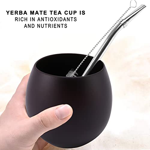Nephit Juego de té de madera Yerba KüRbis Mate pintado a mano, natural, taza de agua mate, taza con paja, pincel de 200… - Imagen 3