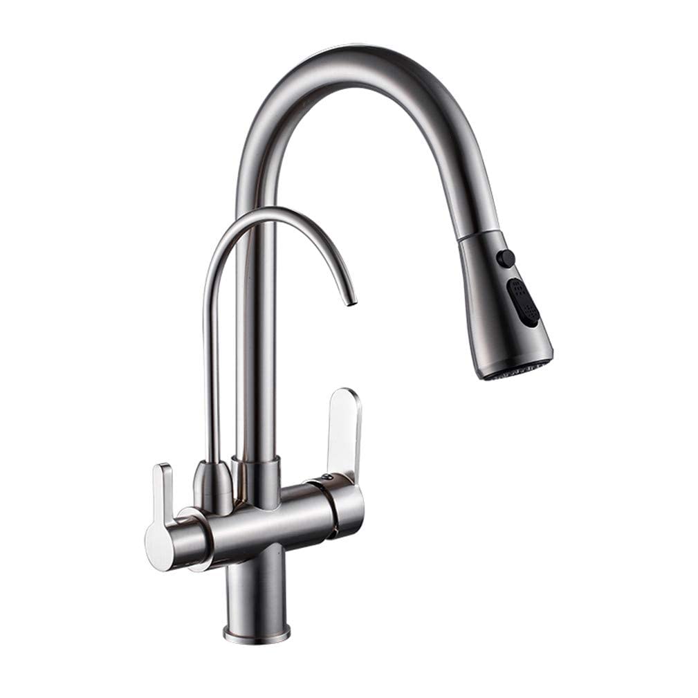 COSZWQDP Kitchen Faucets Torneira para Cozinha De Parede Crane for Water Filter Tap Three Ways Sink Mixer Faucet Drinking Black(Brushed Nickel)