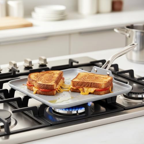 TECHEF - CeraTerra Ceramic Nonstick Square Griddle Pan (PTFE and PFOA Free Ceramic Exterior & Interior), Oven & Dishwasher Safe, Made in Korea, Grey/Silver (Griddle Pan) by TECHEF - Image 6