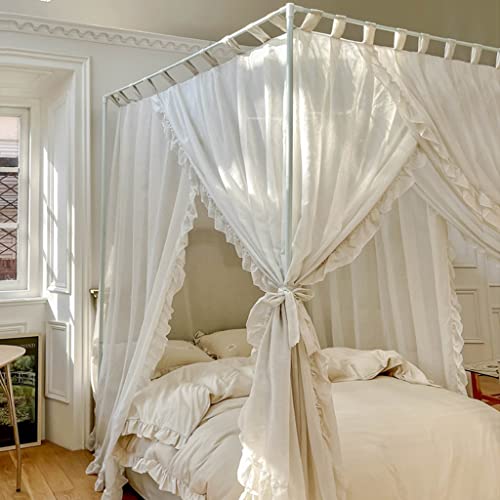 Elegante Spitze Prinzessin 4 Eckpfosten Moskitonetz Romantisch für Mädchen Frauen Bettvorhang Baldachin für Erwachsene Hochzeit Schlafzimmer Kinderzimmer Dekoration