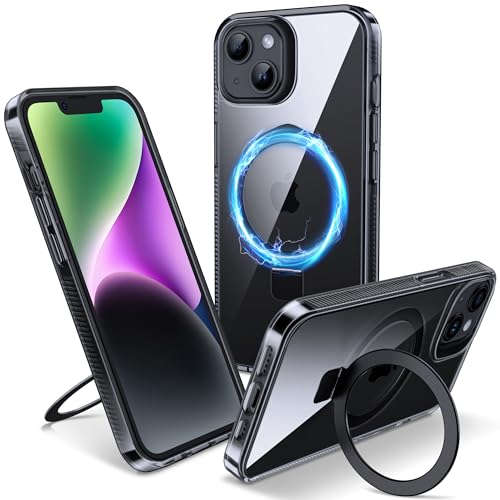 Coque iPhone 14 et 13 avec support invisible et protection MagSafe transparente noir