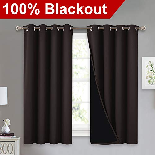 Image of NICETOWN Truly Blackout Curtains 54 inches Length, 2 Thick Layers Completely Blackout Window Treatment Thermal Insulated Lined Drapes for Basement Window (Brown, 1 Pair, 52 inches Width Each Panel)