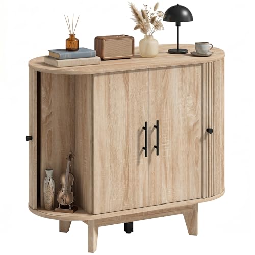 HOMCOM Buffet Salon, Meuble de Rangement Ovale avec 4 Portes et Étagère Réglable, 5 Pieds Stables, Style Moderne, Buffet Salle à Manger et Cuisine,...