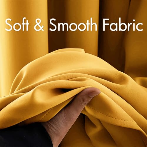 MIULEE Room Darkening Curtains Thermal Insulated Drapes Solid Window Treatment Set Grommet Top Light Blocking Blackout Curtain for Living Room/Bedroom 2 Panels 52 x 84 inch Length Yellow