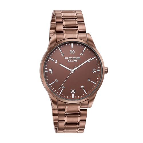 Image of Sonata Poze Quartz Analog Brown Dial Metal Strap Watch for Men