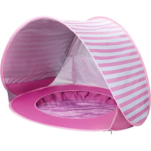 Pop Up Baby Beach Tent,Automatic Baby Sun Shade Shelter Tent with Baby Pool Portable Lightweight UV Protection Beach Tent for Baby Family Picnic Garden (Pink)