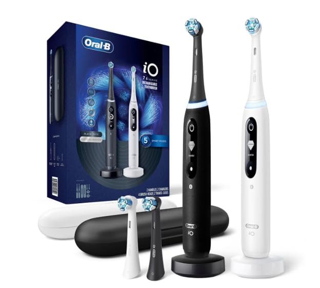 Oral-B iO Series 7 Electric Toothbrush, Sapphire Blue & White Alabaster (2 Pack)