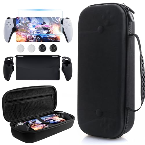 Carrying Case for Playstation Portal Remote Player Console, Portable Travel Handbag for PS5 Accessories Storage, with Split Silicone Protective Cover, Screen Protection & Thumb Caps -Black