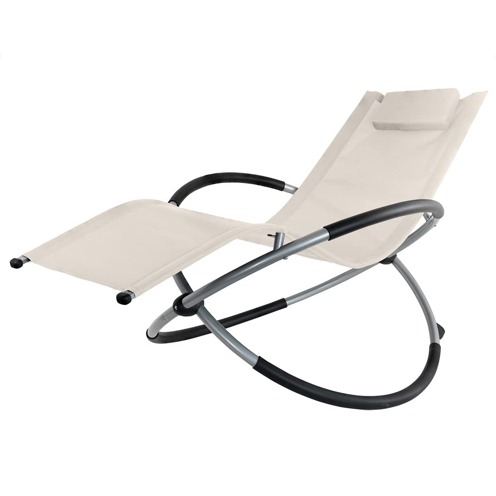 Kingpower Garten Liegestuhl Schaukelliege Campingliege Strandliege Sonnenliege Gartenliege Gartenstuhl Klappstuhl Liege Klappbar Faltbar Relaxliege Beige