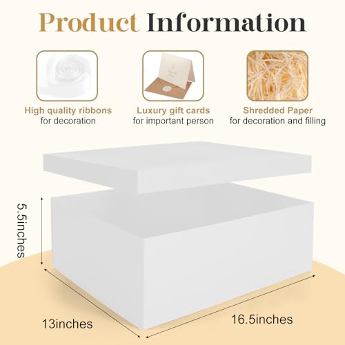 Gift Box, 16.5x13x5.5 inches Large White Gift Boxes with Lids for Presents, Birthday Box Contains Card Ribbon Shredded Paper Filler, Gift Wrap Boxes for Valentine Mother\'s Day Christmas Anniversary