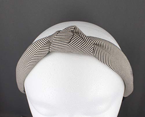 Beige Black Pinstripe Turban Knot Headband Stripe Fabric Covered Band Grip Teeth Headband Khaki #TOP5