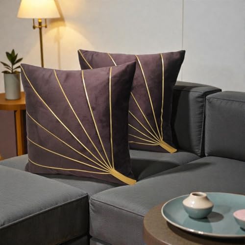Image of Home Velvet Cushion Cover with Golden Stripes, Aqua Pack of 5, 16x16 to 26x26 Inch (Brown, 22x22in)