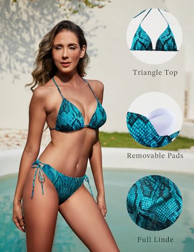 Image of Women String Bikini Set Halter Side Tie Two Piece Swimsuit Triangle Bathing Suits