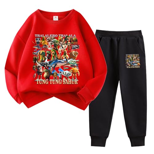 MissFox Chándal Italian Brainrot Niños 2 Piezas – Sudadera y Pantalón de Chándal Estilo Tung Tung Tung Sahur, Ropa Casual para Niños y Niñas