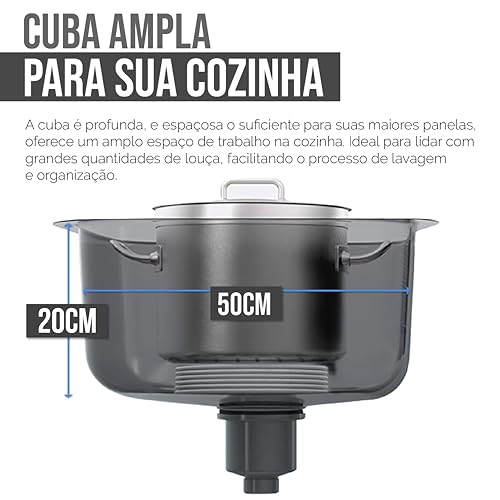 HOLTTER Kit Cuba Aço Inox com Tábua Torneira Gourmet Flexível Cuba Gourmet Aço Inox com Acessórios T