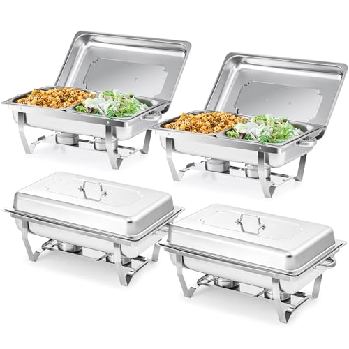 Wilprep Lot de 4 Chafing Dish Buffet 9L, Buffet Chauffant Chauffe Plat en Acier INOX Alimentaire...