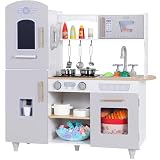 MAMIZO Wooden Play Kitchen Set for Kids, Toy Kitchen with Sound & Light, Play Kitchen with Ice Cream Maker, Telephone, Utensil, Role Play Kitchen Accessories, Little Chef Kitchen Playset, 79x82x30 cm