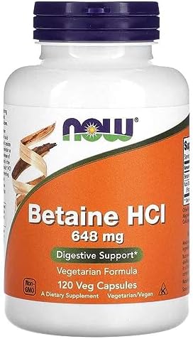 NOW Supplements, Betaine HCl 648 mg, Vegetarian Formula, Digestive Support, 120 Veg Capsules