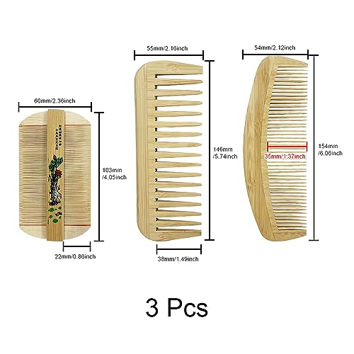 ONEBO Set of 3 wood coloured combs,Handmade combs,Wide tooth comb,For long,short,coarse and fine hair,as well as for removing dandruff with a close-toothed comb - Image 3