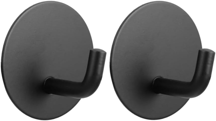 2 Pcs Adhesive Hooks Heavy Duty Waterproof in Shower Hooks for Hanging Loofah, Towels, Clothes, Robes for Bathroom Removable Adhesive Wall Hooks Door Hook Stainless Steel Black Stick on Hooks