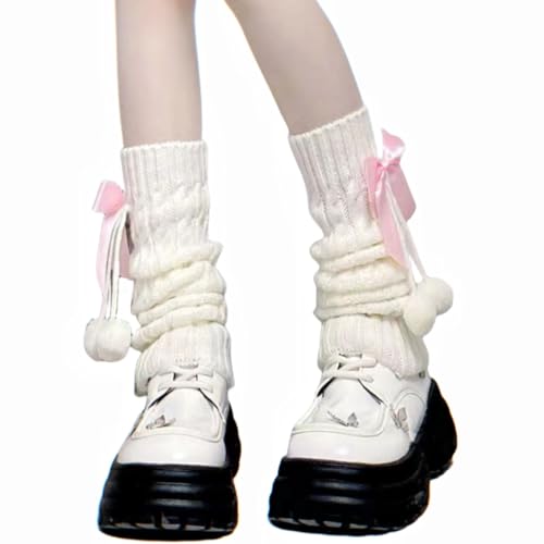 Long Lolita Leg Warmers for Women Harajuku Japanese Wool Cable Knit Thigh High Leg Warmers Loose Socks