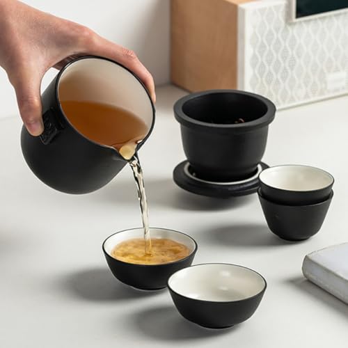 Juego de té de cerámica portátil y fácil de agarrar para camping 6