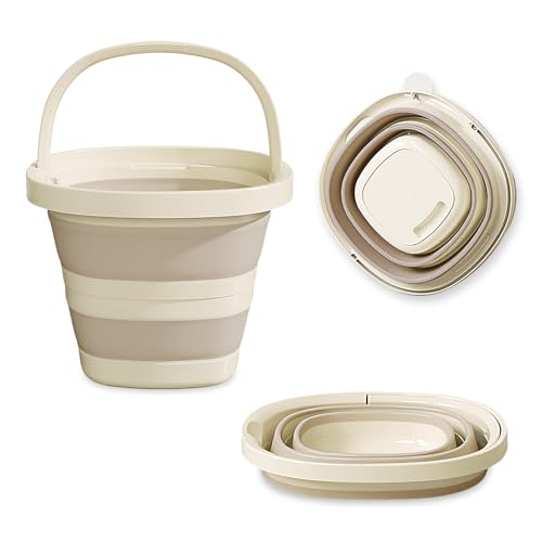 Lvjkes Cubo Plegable, 10 litros Gran Capacidad Cubo plastico con asa, Robusto y Duradero, Ahorra Espacio, Fácil de Transportar, Adecuado para Limpieza, Camping, Pesca, Viajes (Amarillo Leche)