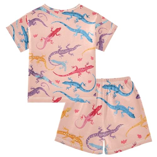 ALAZA Color Lizard Pajamas Short Sleeve 2 Piece Sleepwear Top and Bottom Pajama Set Unisex2