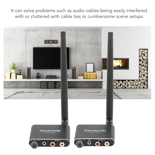 2.4G Wireless Audio Transmitter Receiver, 50m Distance,& 3.5mm Interfaces, Antenna & Power Supply, Applicable for Home Video & Concerts (US Plug)