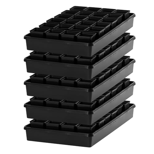 Pullmer 24x Anzuchttöpfe eckig mit Untersetzer, Pflanztöpfe für Stecklinge & Samenanzucht, mit Tablett, Shuttle-Trageschalen (Anzuchttöpfe 7x7 + Untersetzer; 5 Pack)