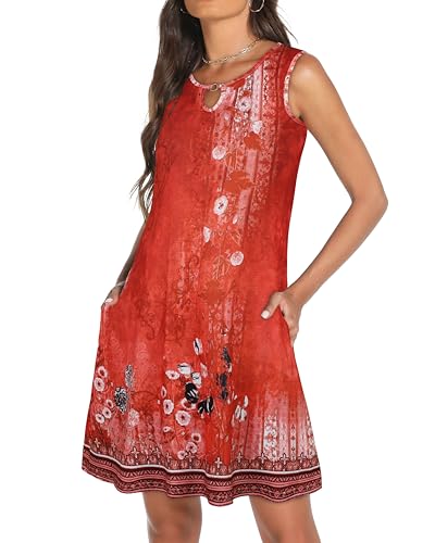 Image of Summer Dresses for Women 2026 Casual Sleeveless Sundress Floral Loose Fit Beach Cover Up with Pocket