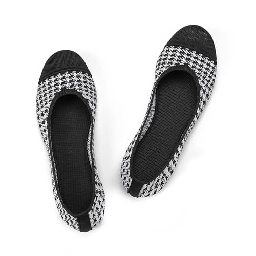 Image of Frank Mully Women's Ballet Flat Shoes Knit Dress Shoes Round Toe Slip On Ballerina Flats for Woman Low Wedge Comfort Soft