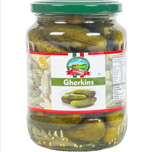 Image of CANEEN Gherkins 680g in Glass Jar | Crunchy, Tangy Pickles | Perfect for Snacks & Sandwiches | pack of 1