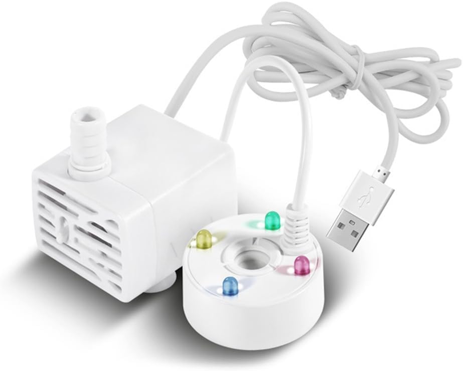 Putiqcher USB 5V Water Pump Mist Maker LED Lights Mini Mister Fog Machine, Indoor Fountain Garden Pond Water Fogger Atomizer White