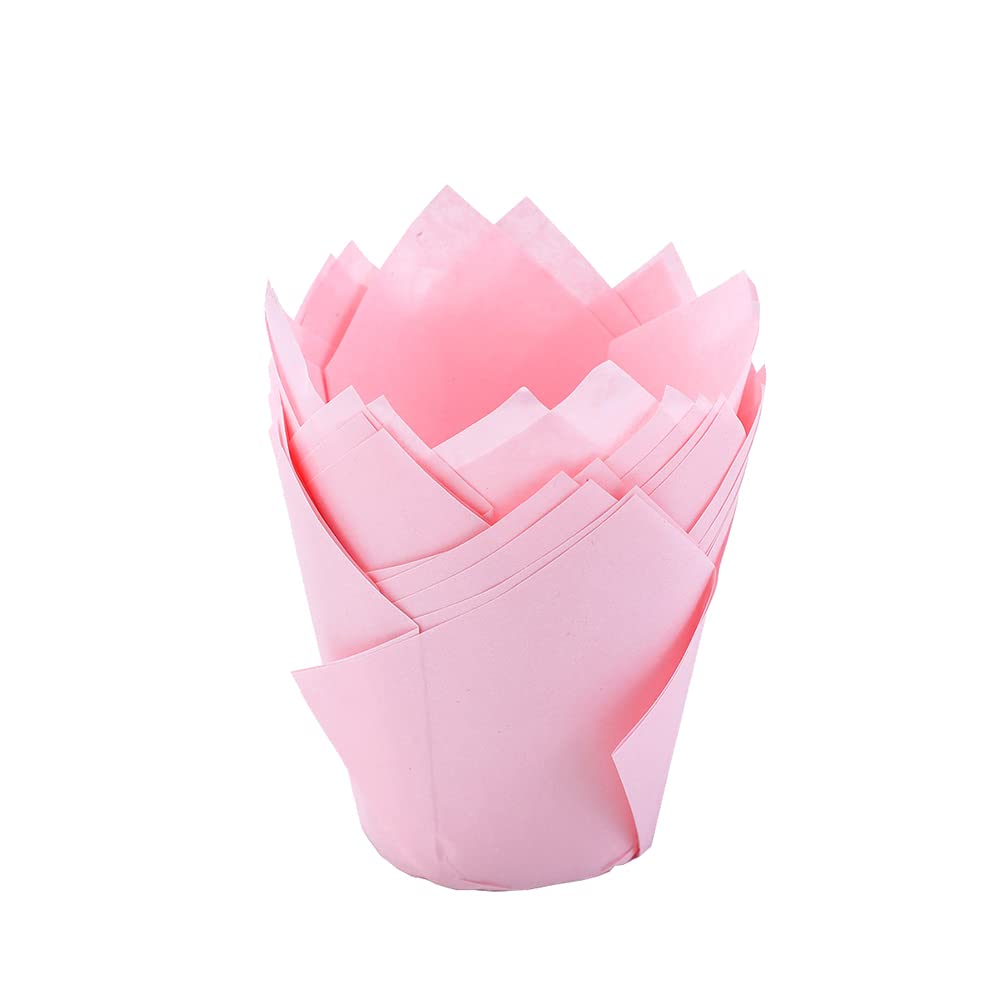 Elegantes revestimientos de papel tulipán rosa de alta resistencia para hornear magdalenas finas