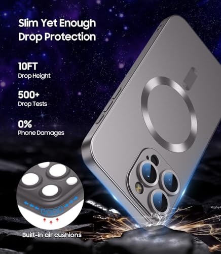 Image of DIZORO Magnetic Case for iPhone 14 Pro Cover [Compatible with MagSafe][Built-in Camera Lens Protector] Slim Soft Silicone Bumper Shockproof Metallic Luster Back Cover Phone Cases (Grey)