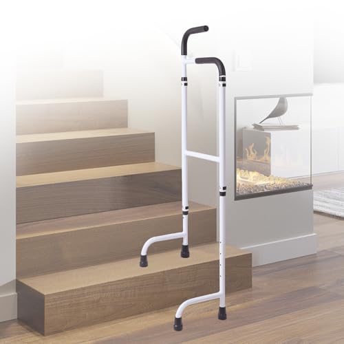Treppensteighilfe aus Aluminium, Verstellbare Höhe 76 cm-117 cm für Gehhilfe Senioren Erwachsene, Treppenhebehilfe Aluminium Passend Die Meisten Standardstufen, Tragfähigkeit 136 KG