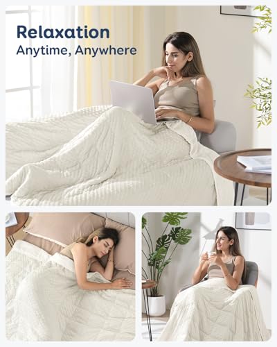 Image of Kivik Washable Weighted Blanket for Adults, 12 lbs Weight Heavy Throw Blankets, Ultra Soft Cooling Minky Weighted Comforter, Sleep Calm Gifts for Woman Men, 48 inchx72 inch Twin Size, 12 Pounds, White