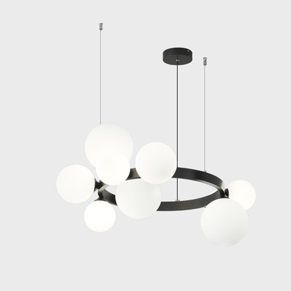 KXEcoLife G9 light luxury simple bubble orb chandelier, modern magic bean molecular glass for living room dining room,Black,9 heads