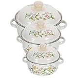 Housoutil Juego de 3 Cacerolas Esmaltadas Mini 16 18 y 20 CM Asas Dobles Ergonómicas Ollas Pequeñas para Sopa y Fideos Instantáneos Aptas para Cocina de Ñiño y Guisos Resistentes al